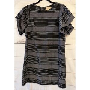 Moon River Black White Stripe Flutter Sleeve Shift Dress Womens Medium